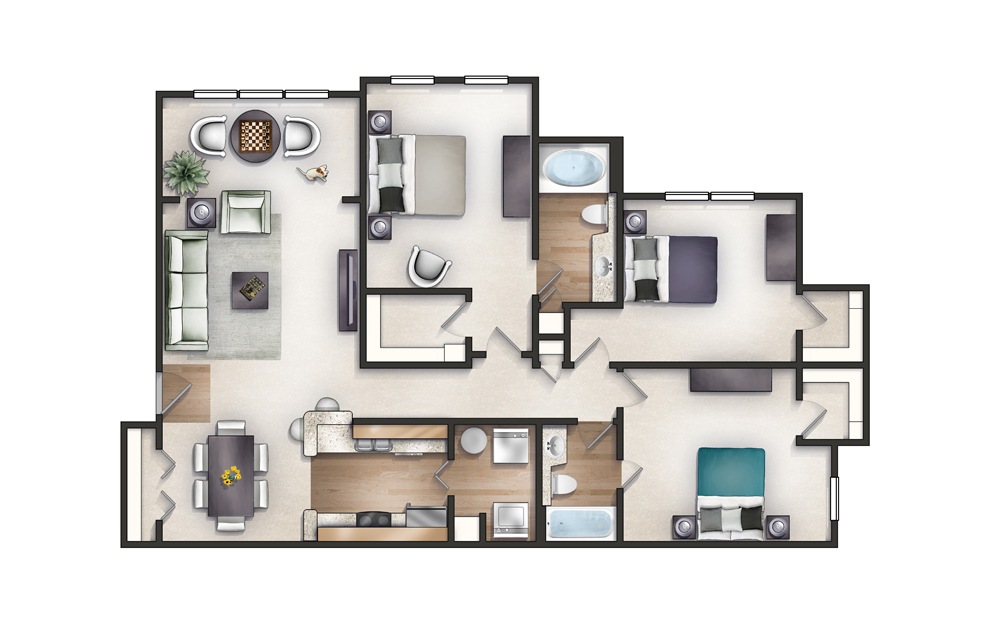 Hampton - 3 bedroom floorplan layout with 2 baths and 1362 square feet. Hampton - 3 bedroom floorplan layout with 2 baths and 1362 square feet.