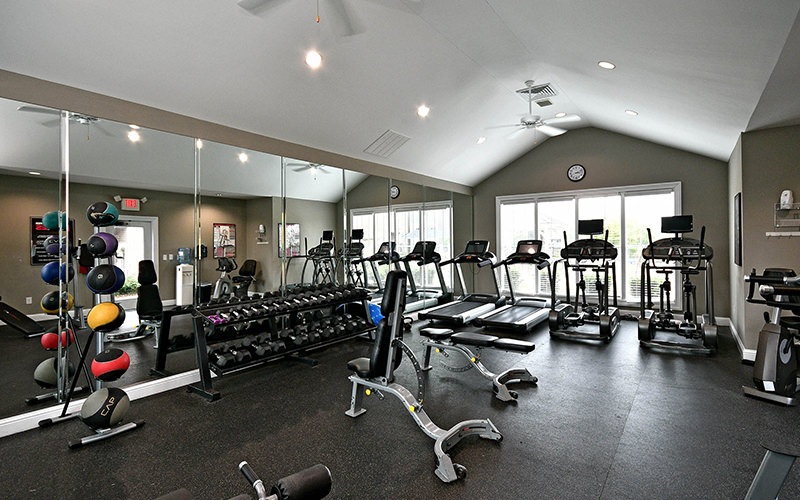 Fitness center at The Vinings at Laurel Creek Apartments