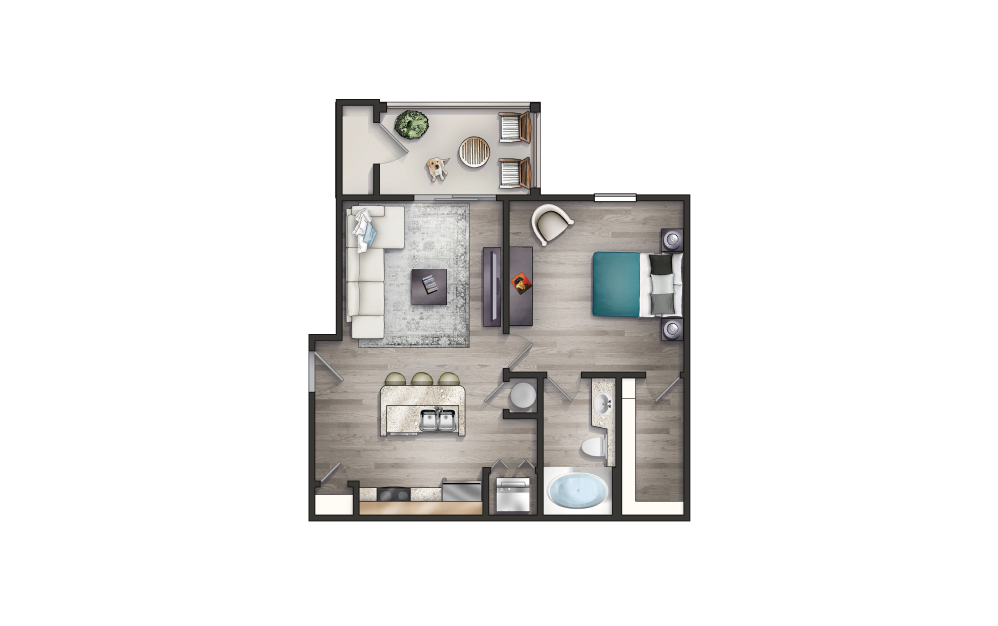 Chicora II Newly Renovated - 1 bedroom floorplan layout with 1 bath and 735 square feet.
