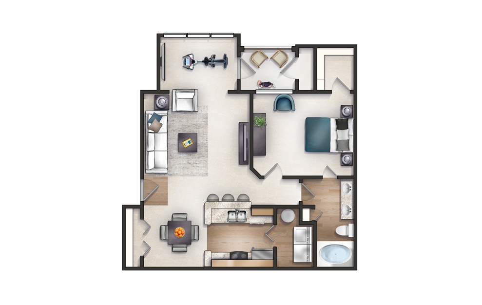 Cleveland - 1 bedroom floorplan layout with 1 bath and 921 square feet. Cleveland - 1 bedroom floorplan layout with 1 bath and 921 square feet.