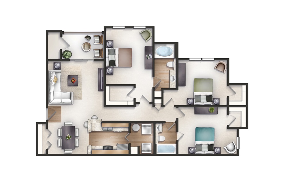 Daniel - 3 bedroom floorplan layout with 2 baths and 1327 square feet. Daniel - 3 bedroom floorplan layout with 2 baths and 1327 square feet.