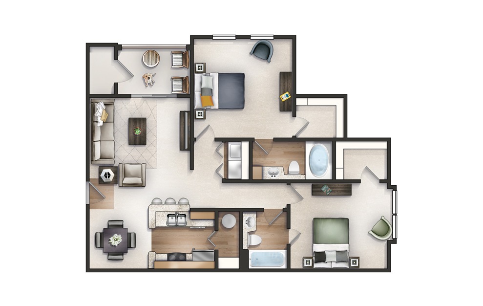 Palmetto - 2 bedroom floorplan layout with 2 baths and 1144 square feet. Palmetto - 2 bedroom floorplan layout with 2 baths and 1144 square feet.