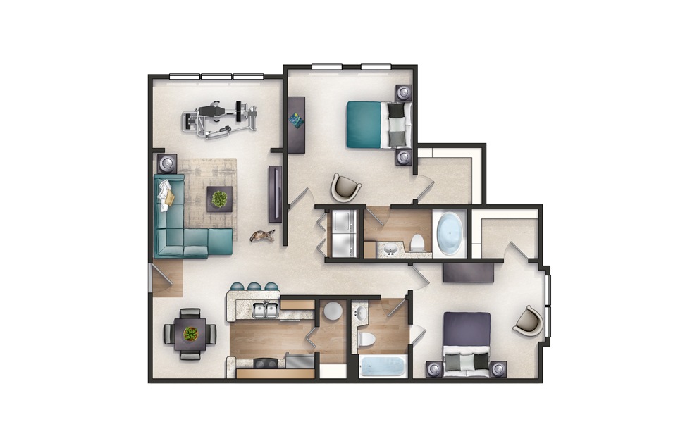 Wren - 2 bedroom floorplan layout with 2 baths and 1158 square feet. Wren - 2 bedroom floorplan layout with 2 baths and 1158 square feet.